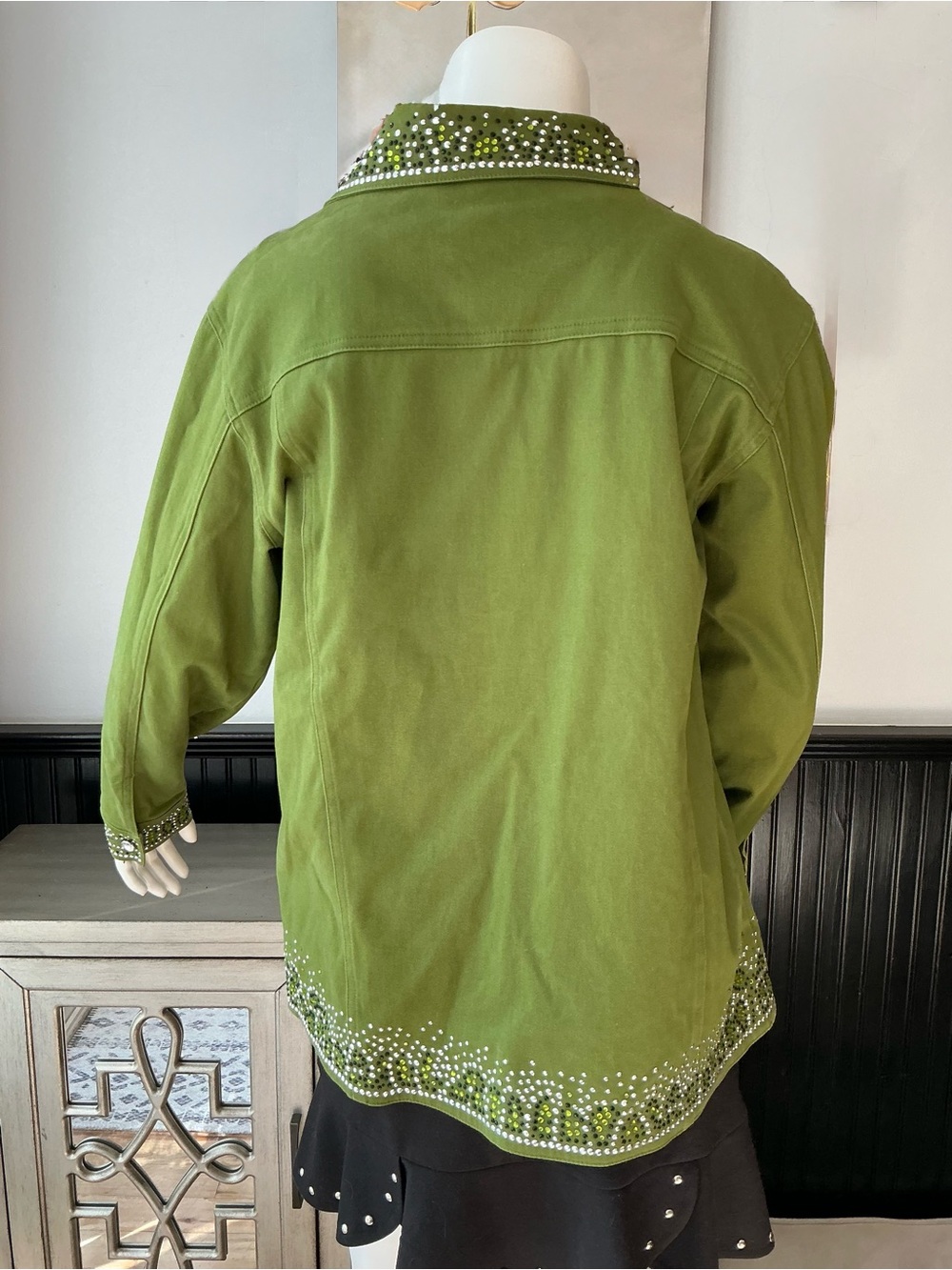 Quaker Factory Kiwi Green Crystal Embellished Festival Dolly Cowgirl Jacket XS - Picture 3 of 11